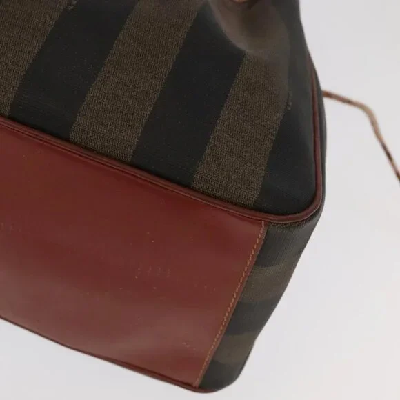 FENDI Pecan Canvas Shoulder Bag Brown Black Gold Auth 102701